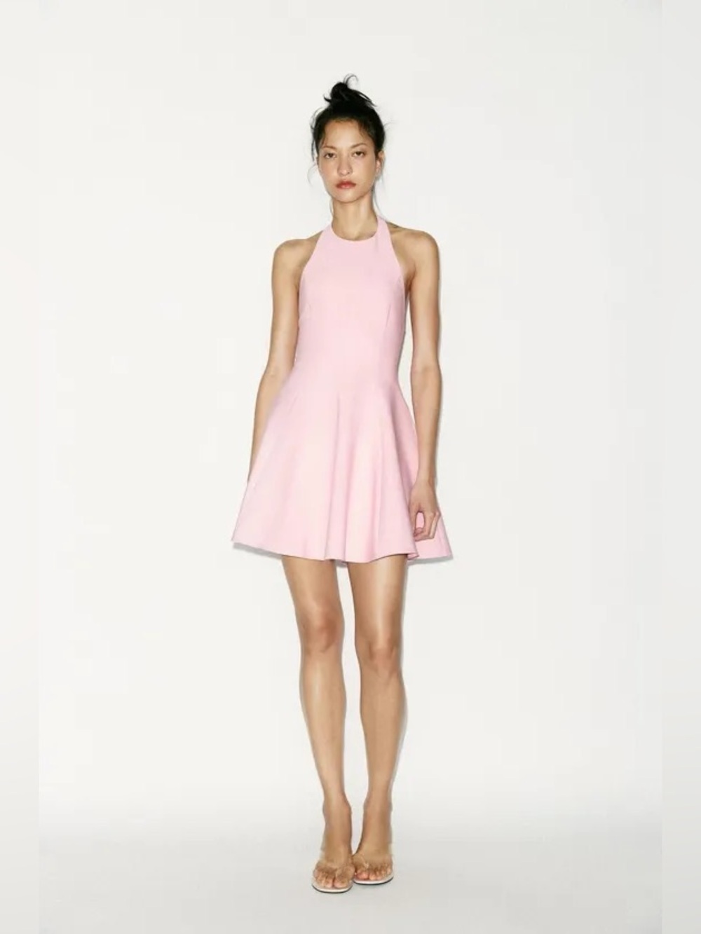 NWT Zara Pastel Pink Halter A Line Skater Dress with Pockets NWT Size M - Picture 1 of 16